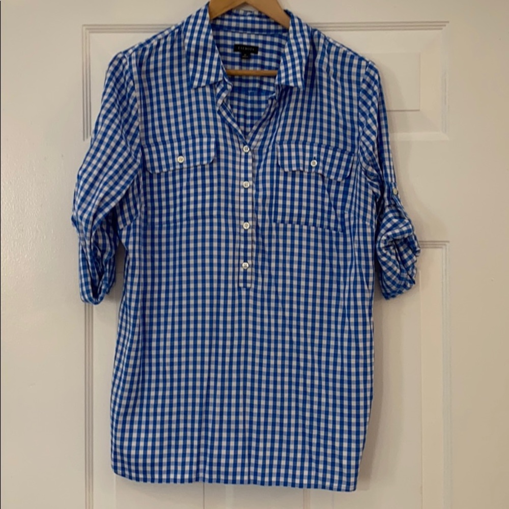 Talbots Blue Rayon Gingham Blouse - Size M